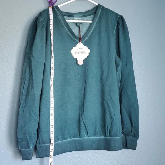 Knox Rose Black Emerald Super Soft Thin Weight V-Neck Sweatshirt, Women's Large - Picture 2 of 12